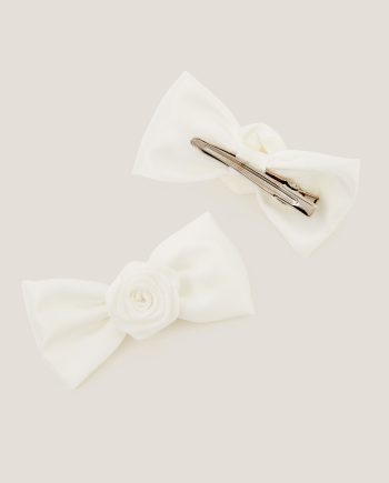 2-Pack Rose Bow Bridesmaid Hair Clips Ivory