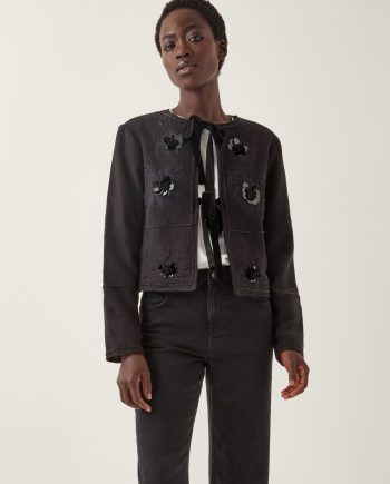 Lola Embellished Tie Front Jacket Black