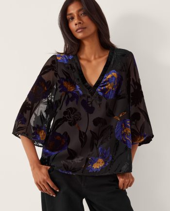 Giselle Floral Devoré Top Blue
