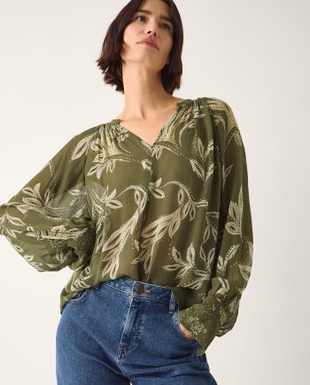 Leona Leaf Print Blouse Green