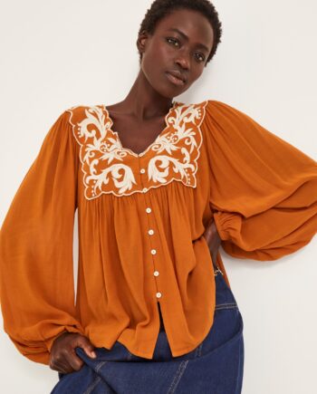Jenna Embroidered Blouson Blouse Copper
