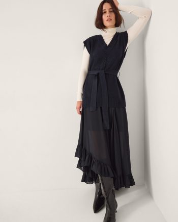 Cohen Tie Waist Cable Knit Vest Blue