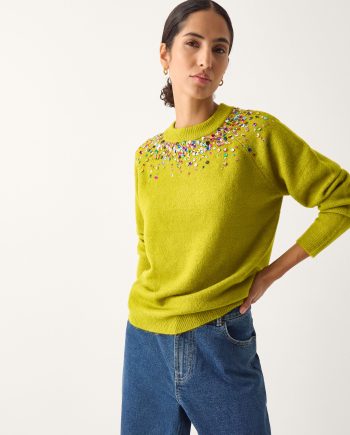 Samara Sequin Collar Jumper Green