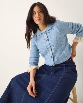 Kat Floral Cable Knit Cardigan Blue