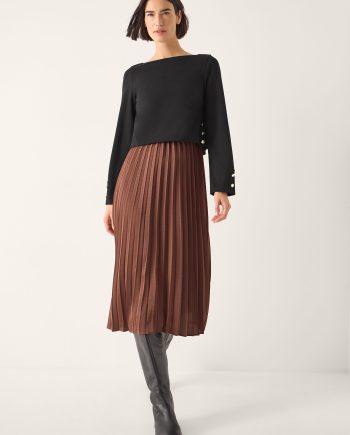 Flora Jersey Pleated Midi Dress Brown