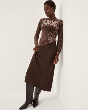 Delia Devoré Midi Slip Dress Brown