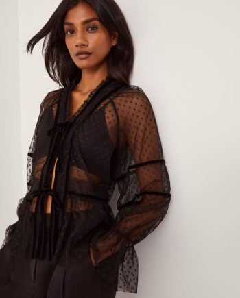 Lina Sheer Polka Dot Lace Blouse Black