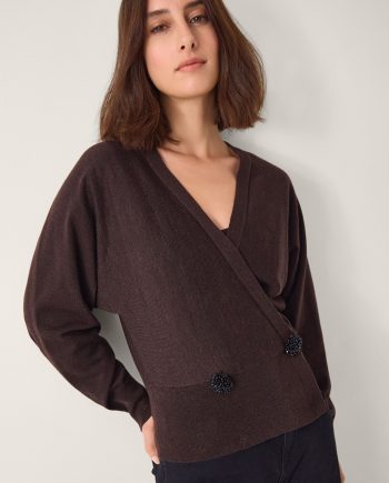 Thea Embellished Wrap Jumper Brown