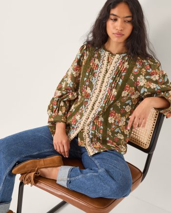 Olive Floral Print Jersey Shirt Green