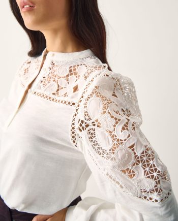Layla Lace Jersey Top Ivory