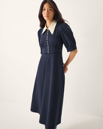 Clay Collar Jersey Midi Dress Blue