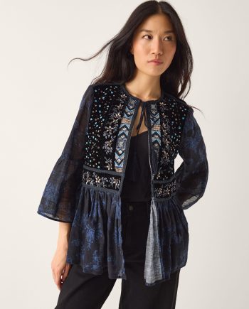Kelly Hand-Beaded Paisley Velvet Jacket Blue
