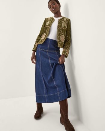 Magda Floral Embroidered Velvet Jacket Green