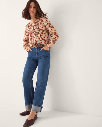 Olive Floral Print Blouse Ivory