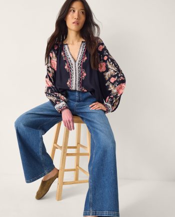 Rosalie V-Neck Floral Print Blouse Blue