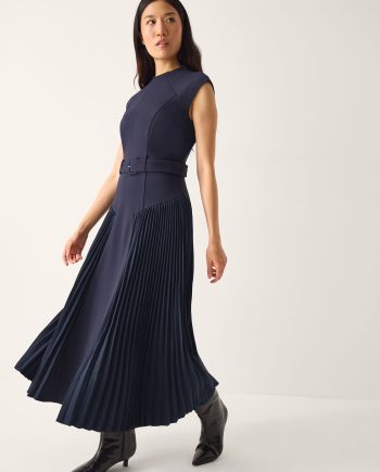 Sally Pleat Sleeveless Midi Dress Blue