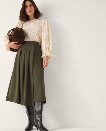 Jillian Pleated Kilt Midi Skirt Green