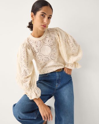 Imogen Lace Insert Blouson Blouse Ivory