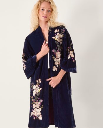 Fallon Embroidered Velvet Kimono Blue