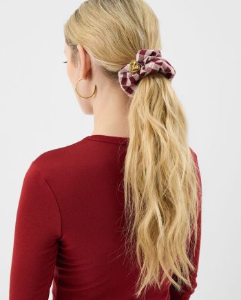 Heart Charm Check Print Hair Scrunchie