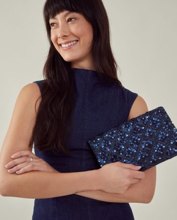 METALLIC EMBELLISHED CLUTCH BAG BLUE