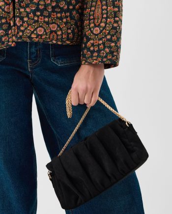 Suedette Ruched Clutch Bag Black