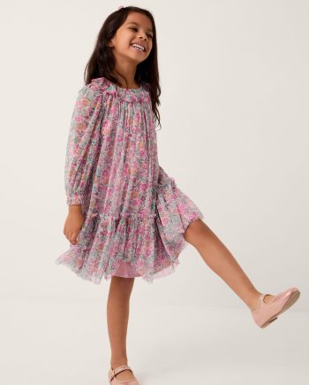 Scallop Collar Floral Print Dress Pink