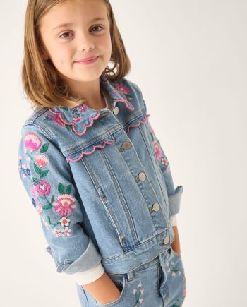 Floral Embroidered Denim Jacket Blue