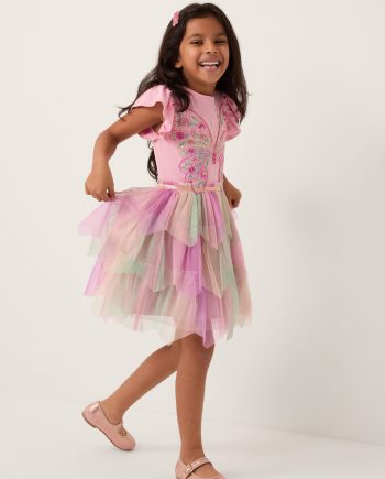 Embellished Butterfly Disco Dress Pink