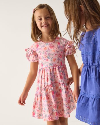 Floral Jacquard Ruffle Dress Ivory