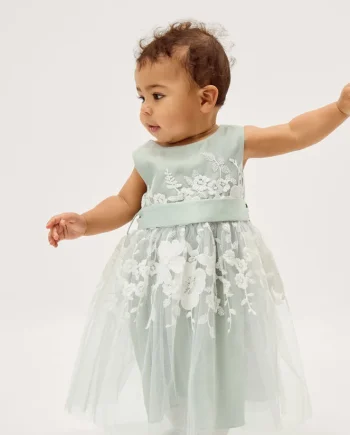 Baby Felicity Embroidered Floral Dress Green