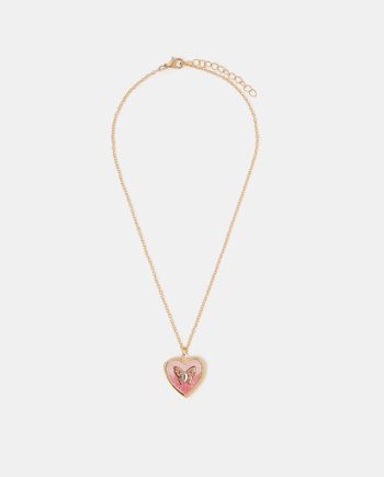 GIRLS BUTTERFLY HEART LOCKET NECKLACE