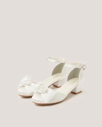 Rosette Satin Closed Toe Heels Ivory