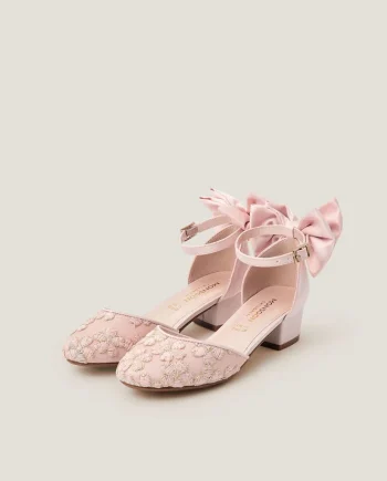 Sara Embroidered Flower Heels Pink