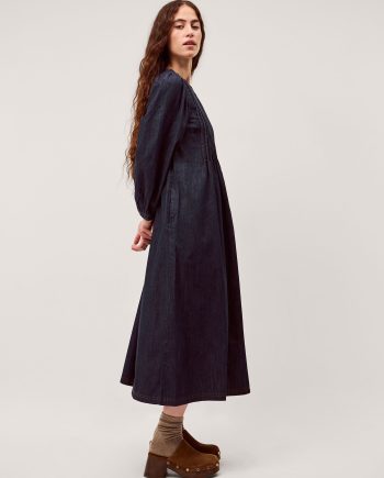 Remy Pintuck Denim Midi Dress Blue