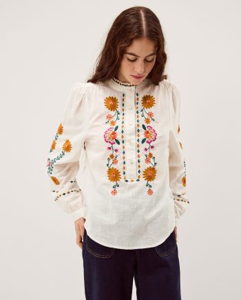 Emmy Embroidered Long Sleeve Top White