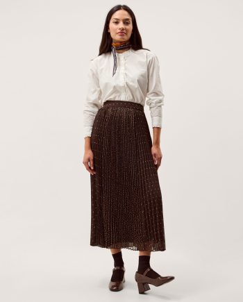 Demi Polka Dot Pleated Midi Skirt Brown