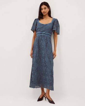 Regina Short Sleeve Lace Midi Dress Blue