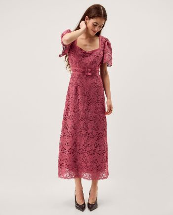 Regina Short Sleeve Lace Midi Dress Pink