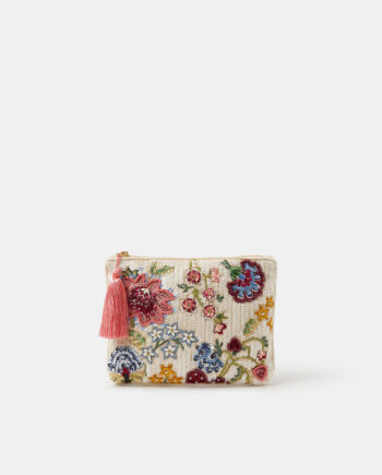 EMBROIDERED FLORAL SEQUIN POUCH