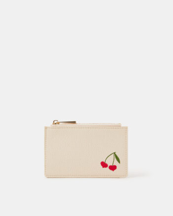 CHERRY EMBROIDERED CARD HOLDER