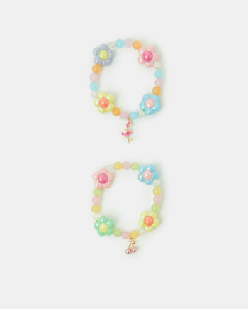 2-PACK GIRLS FLOWER BEAD BRACELETS