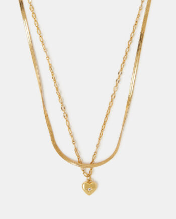 14CT GOLD-PLATED HEART PENDANT LAYERED NECKLACE