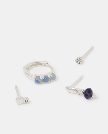 4-PACK STERLING SILVER-PLATED BLUE QUARTZ EARRINGS