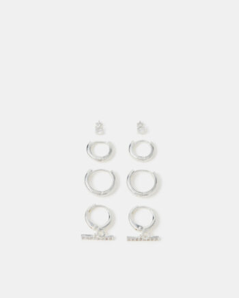 4-PACK STERLING SILVER-PLATED T-BAR HOOP EARRINGS