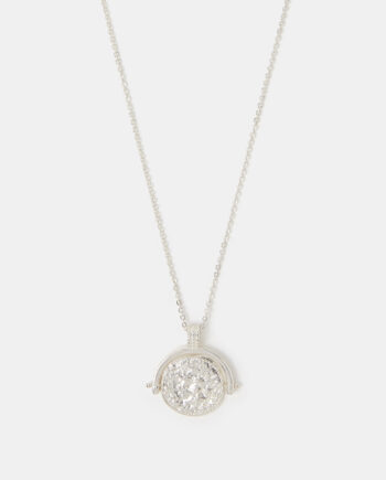 STERLING SILVER-PLATED COIN SPINNER PENDANT NECKLACE