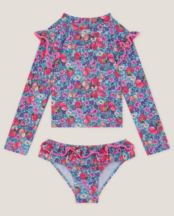 Floral Shell Print UPF50+ Long Sleeve Swim Set Blue