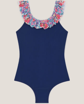 Seashell Floral Frill Swimsuit Blue