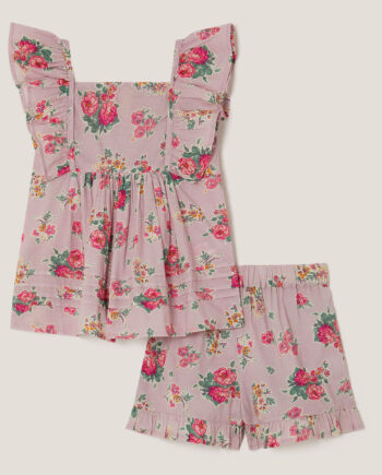 Baby Floral Frilly Top & Shorts Set Purple