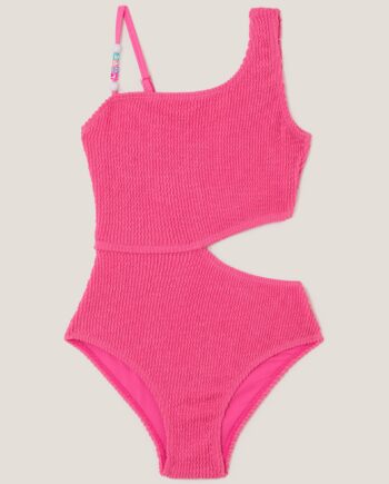 Asymmetrical Seersucker Swimsuit Pink